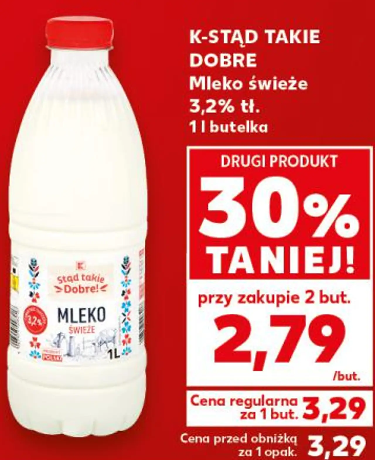 K-STĄD TAKIE DOBRE Mleko świeże 3,2% tł. 1 l butelka