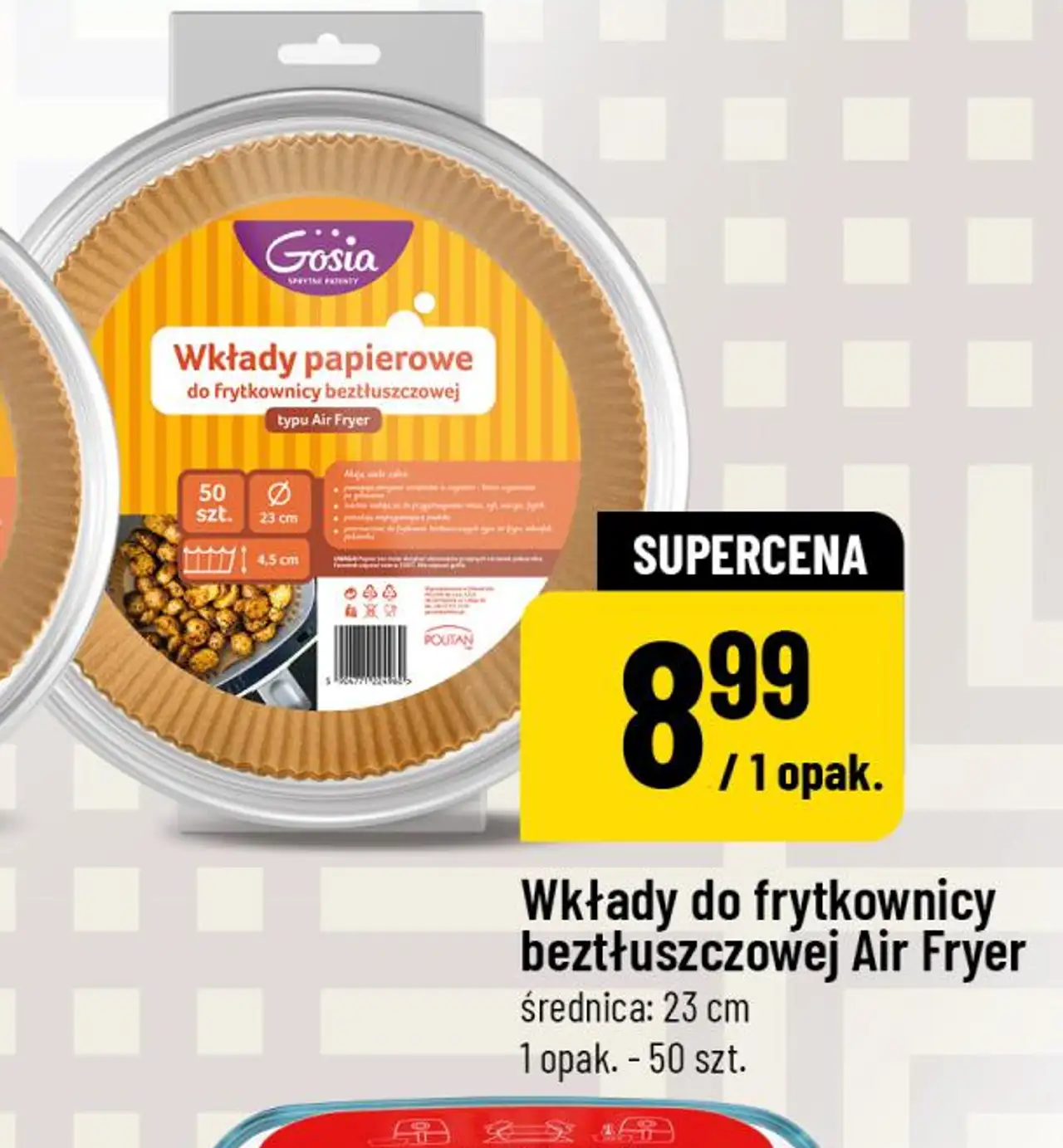 Wkłady do frytkownicy beztłuszczowej Air Fryer Gosia, 23 cm, 50 szt.