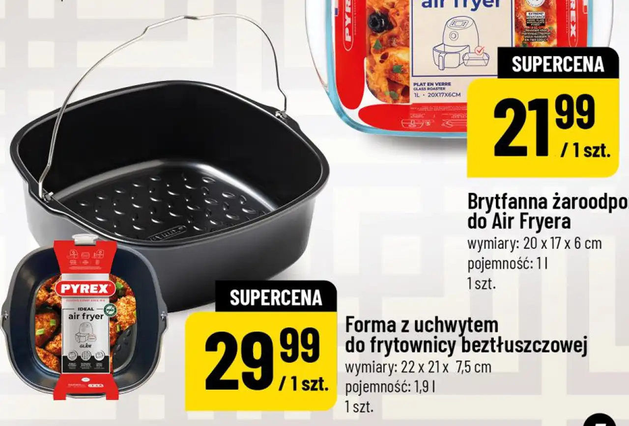 Forma z uchwytem do frytownicy beztłuszczowej Pyrex, wymiary: 22 x 21 x 7,5 cm, pojemność: 1,9 l, 1 szt.
