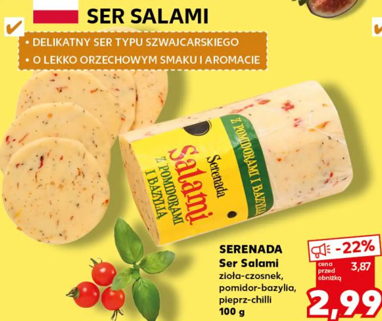 SERENADA Ser Salami zioła-czosnek, pomidor-bazylia, pieprz-chilli 100 g