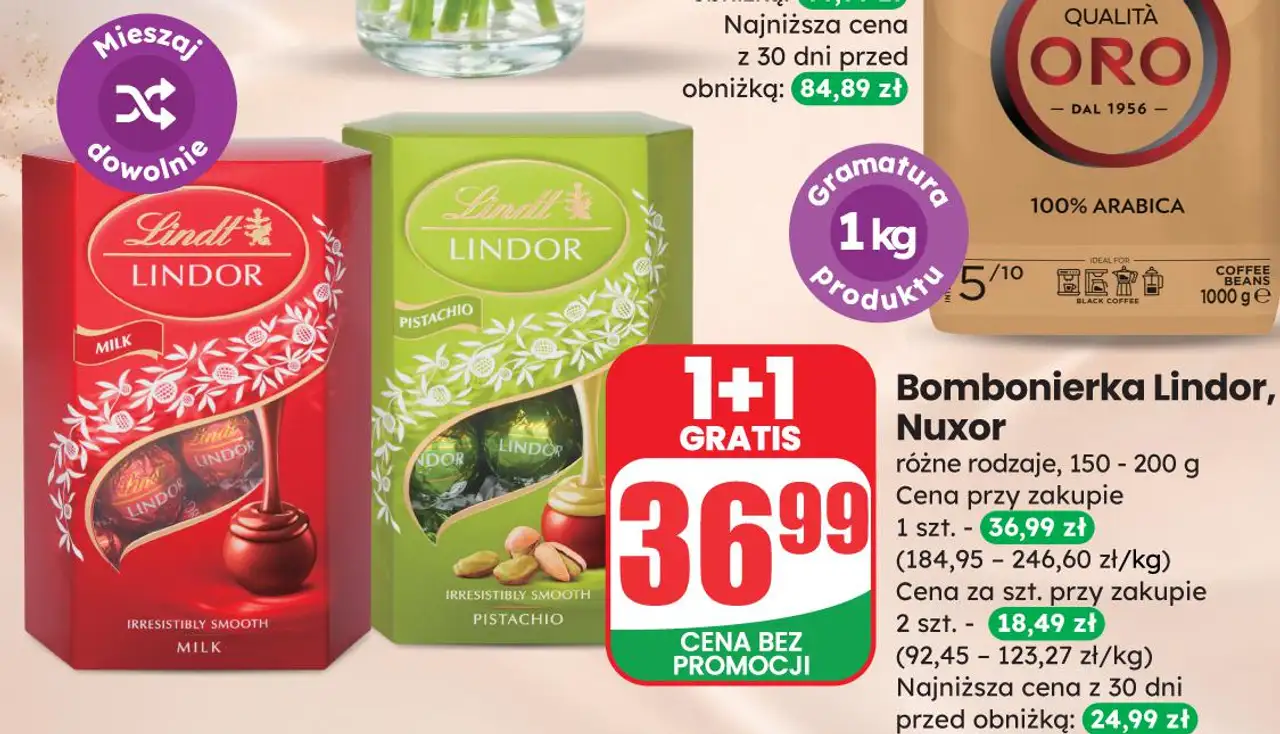 Bombonierka Lindor, Nuxor różne rodzaje, 150 - 200 g