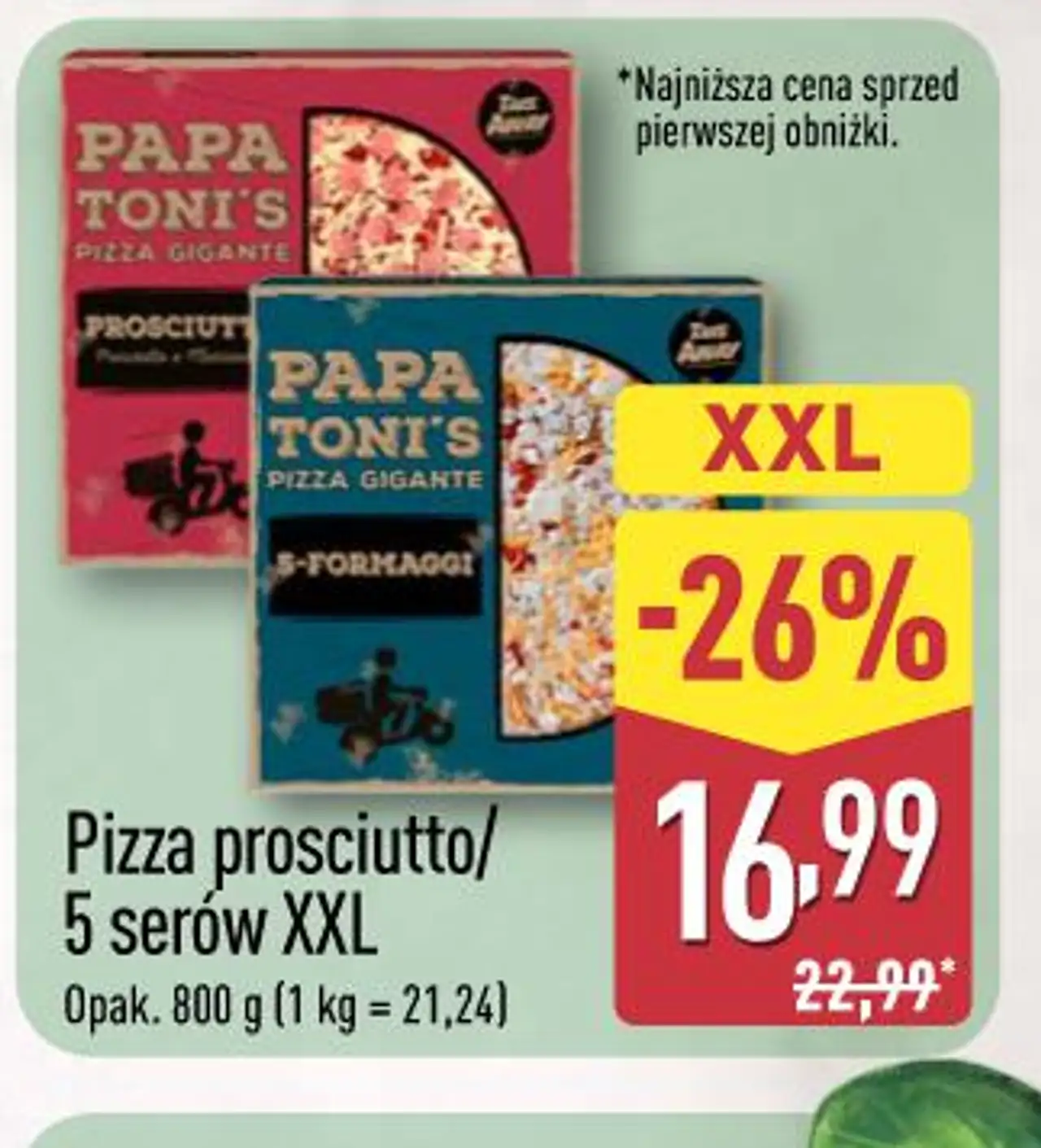 PAPA TONI'S Pizza prosciutto / 5 serów XXL