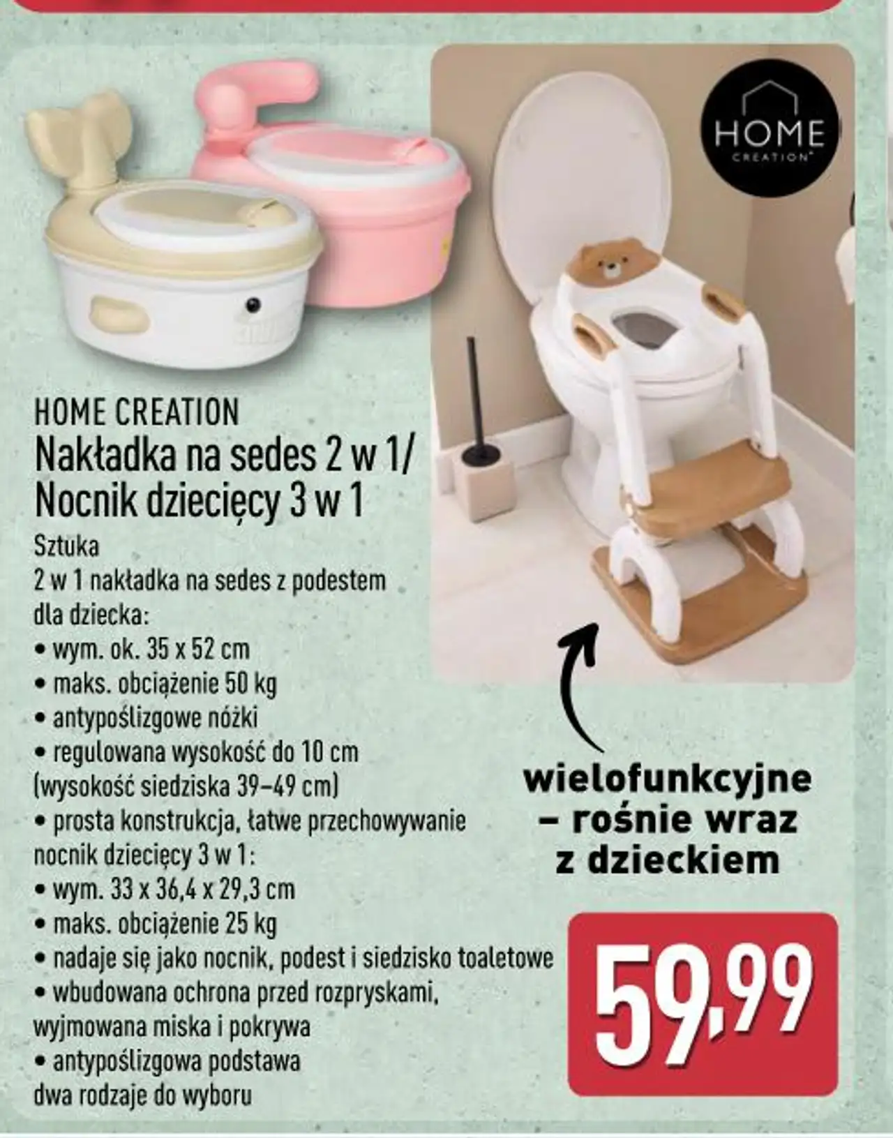 HOME CREATION Nakładka na sedes 2 w 1/Nocnik dziecięcy 3 w 1