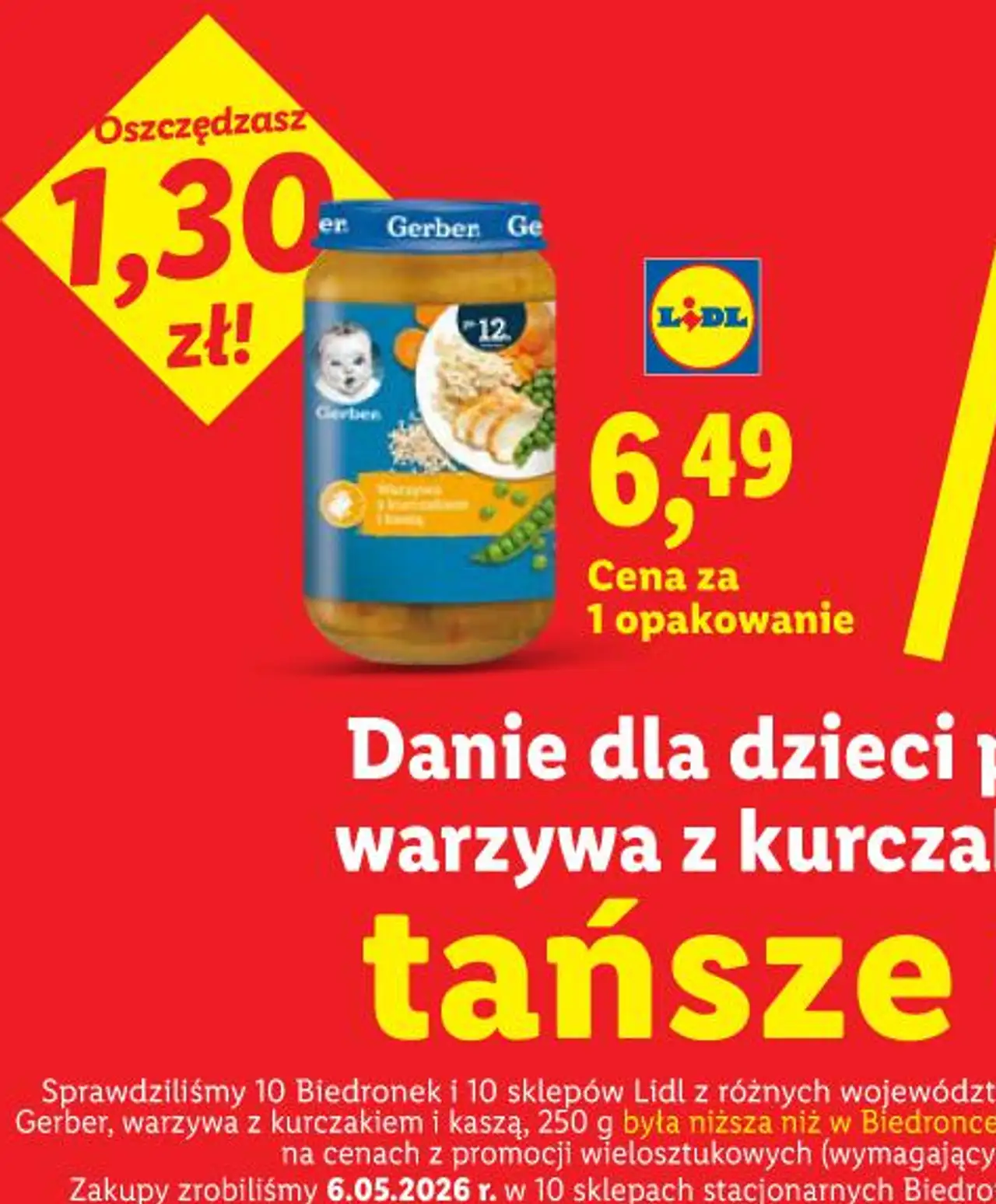 Danie dla dzieci po 12 m-cu Gerber, warzywa z kurczakiem i kaszą, 250 g