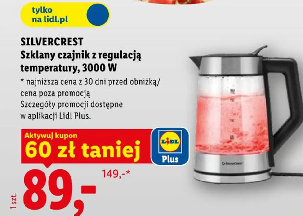 SILVERCREST Szklany czajnik z regulacją temperatury, 3000 W