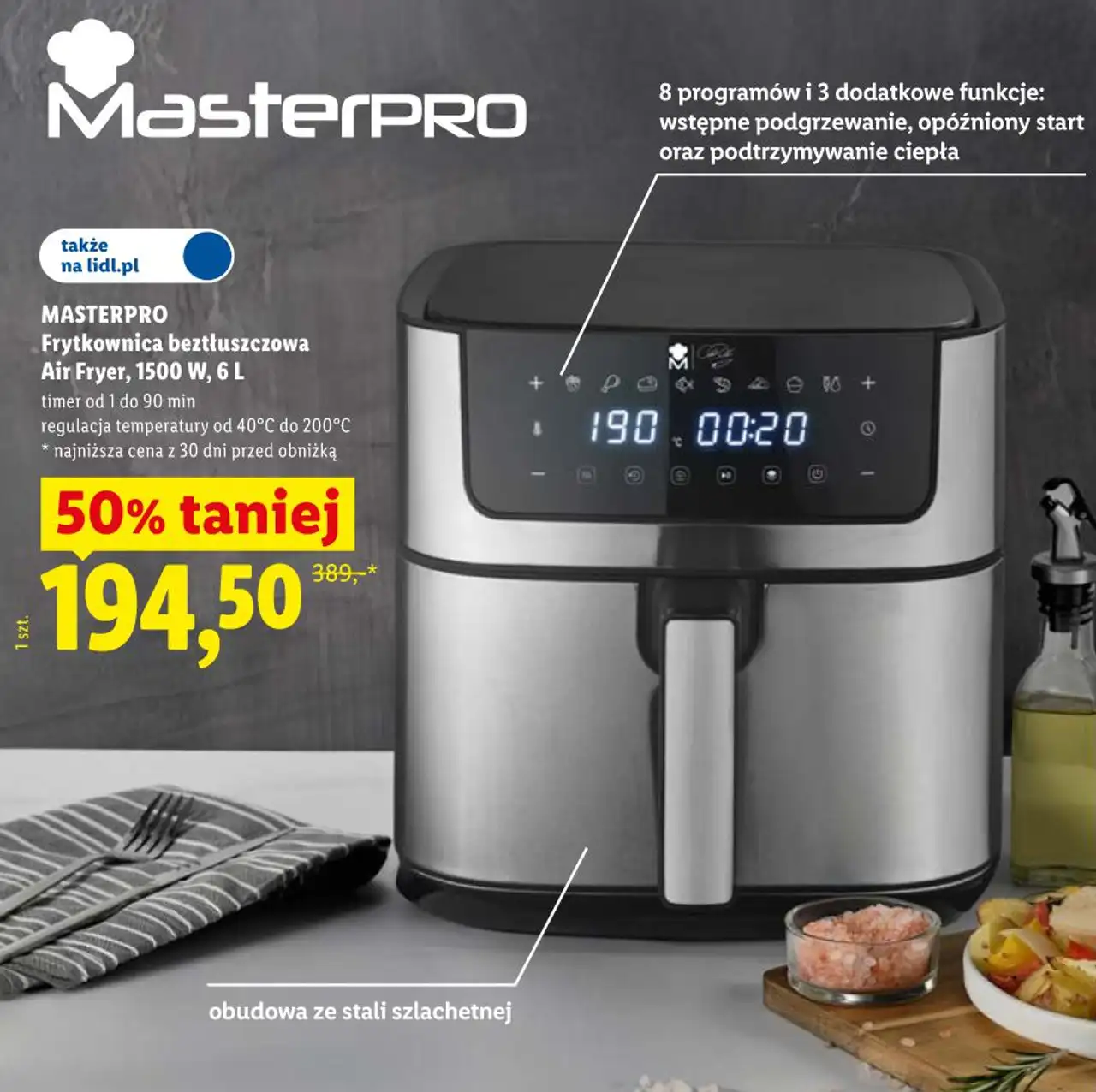 MASTERPRO Frytkownica beztłuszczowa Air Fryer, 1500 W, 6 L