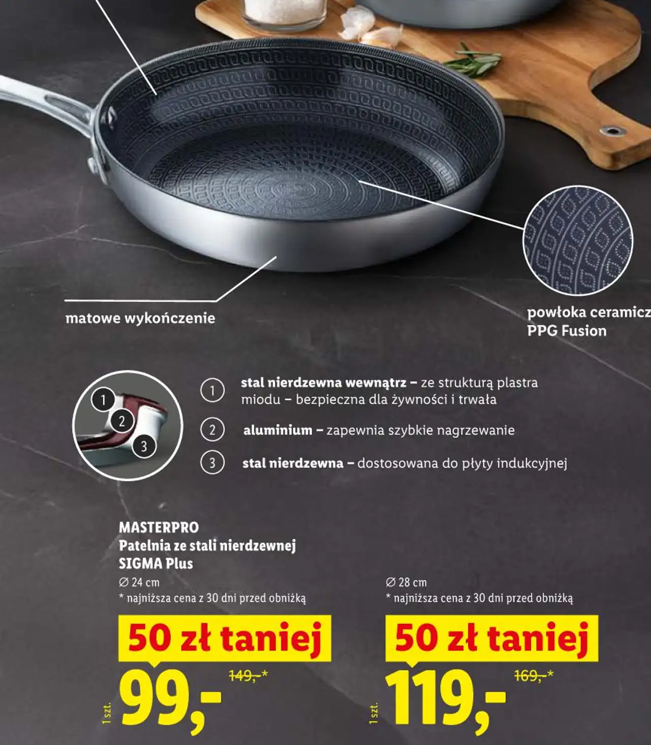 MASTERPRO Patelnia ze stali nierdzewnej SIGMA Plus Ø 28 cm