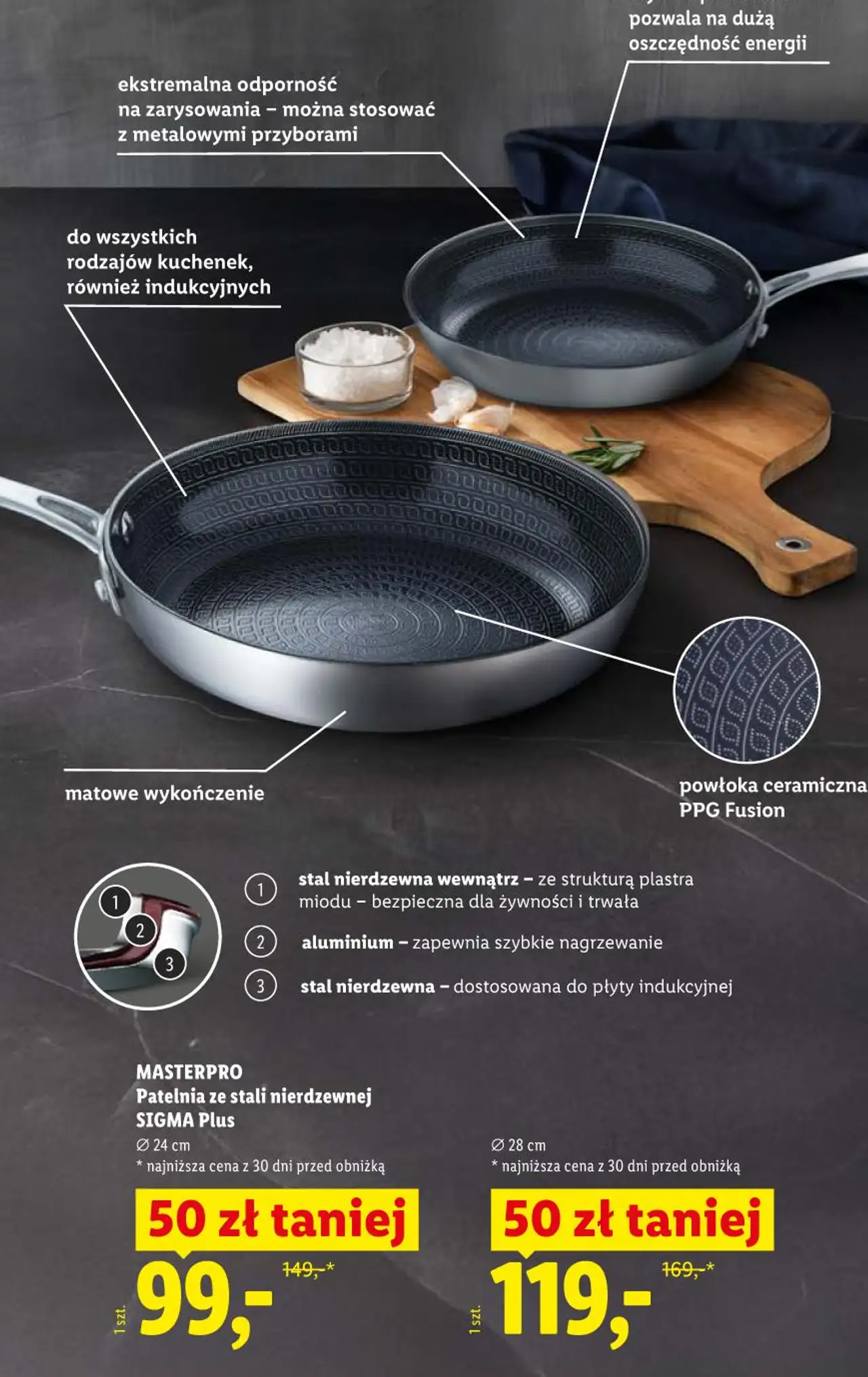 MASTERPRO Patelnia ze stali nierdzewnej SIGMA Plus Ø 24 cm