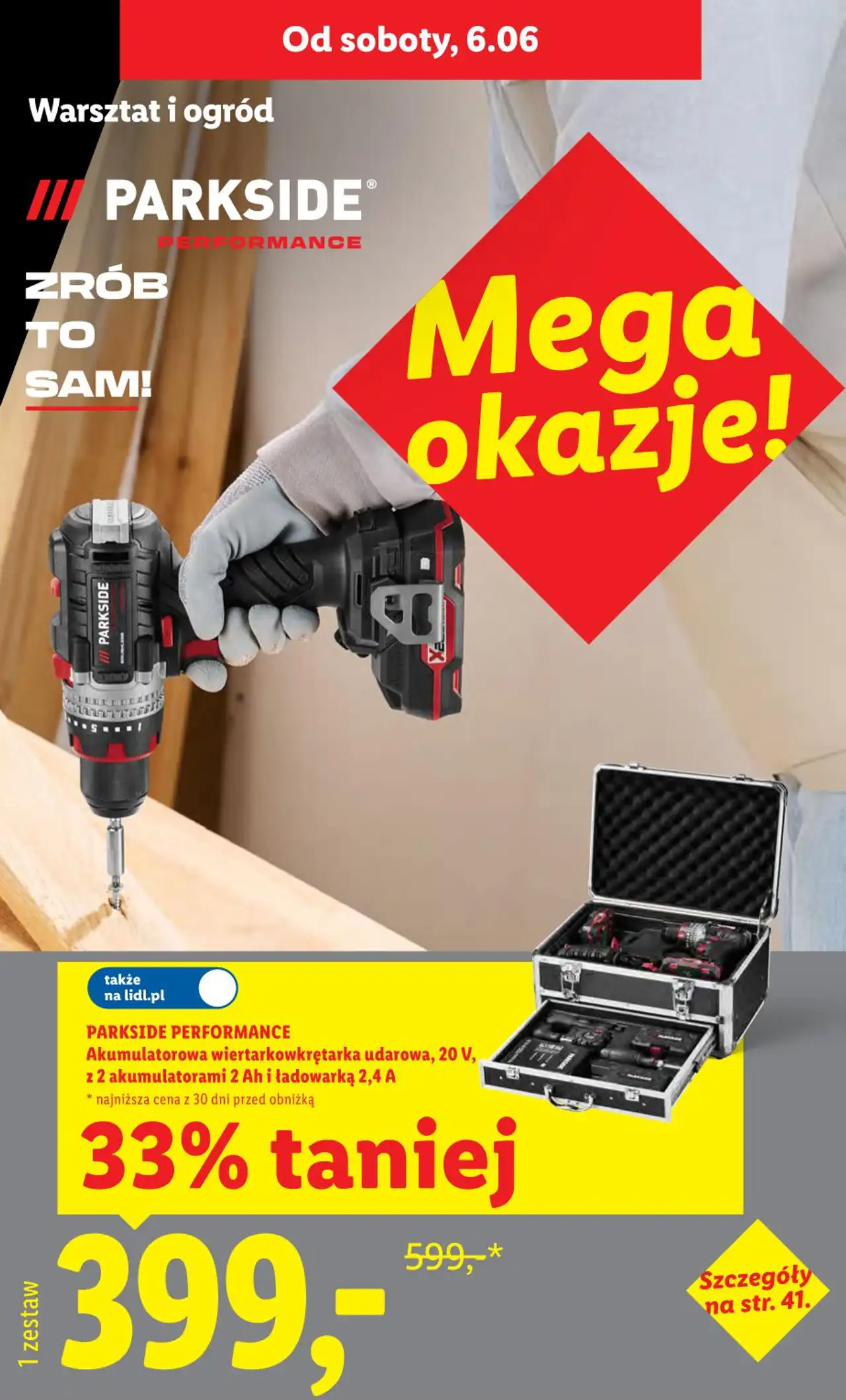 PARKSIDE PERFORMANCE Akumulatorowa wiertarkowkrętarka udarowa, 20 V, z 2 akumulatorami 2 Ah i ładowarką 2,4 A