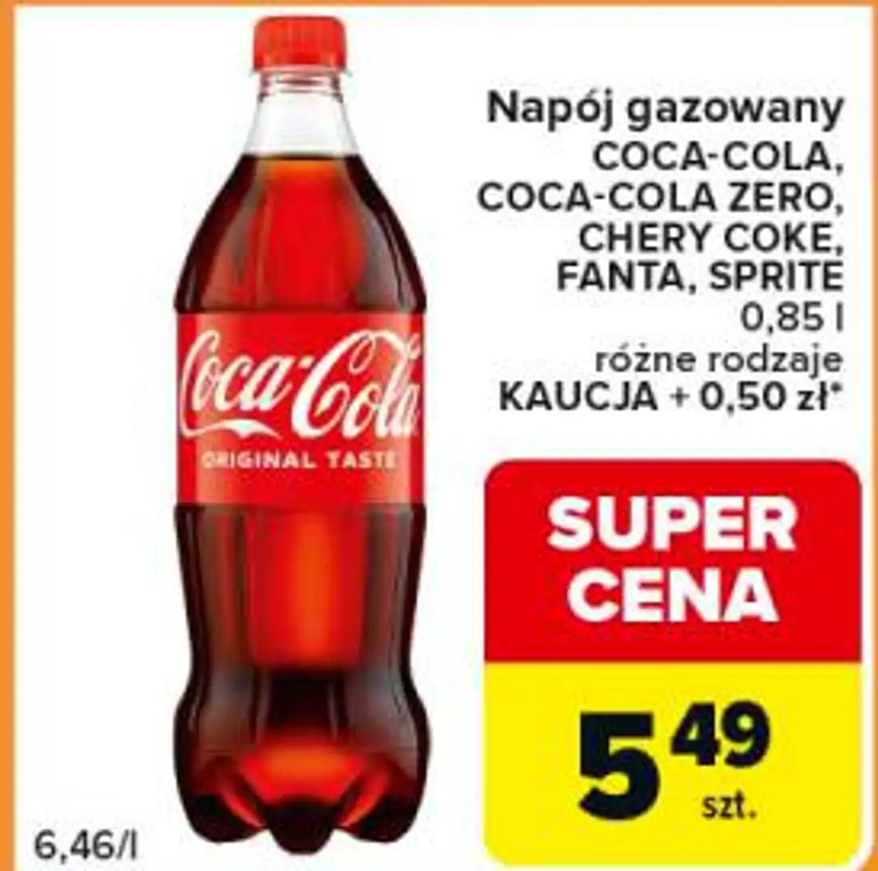 Napój gazowany COCA-COLA, COCA-COLA ZERO, CHERY COKE, FANTA, SPRITE