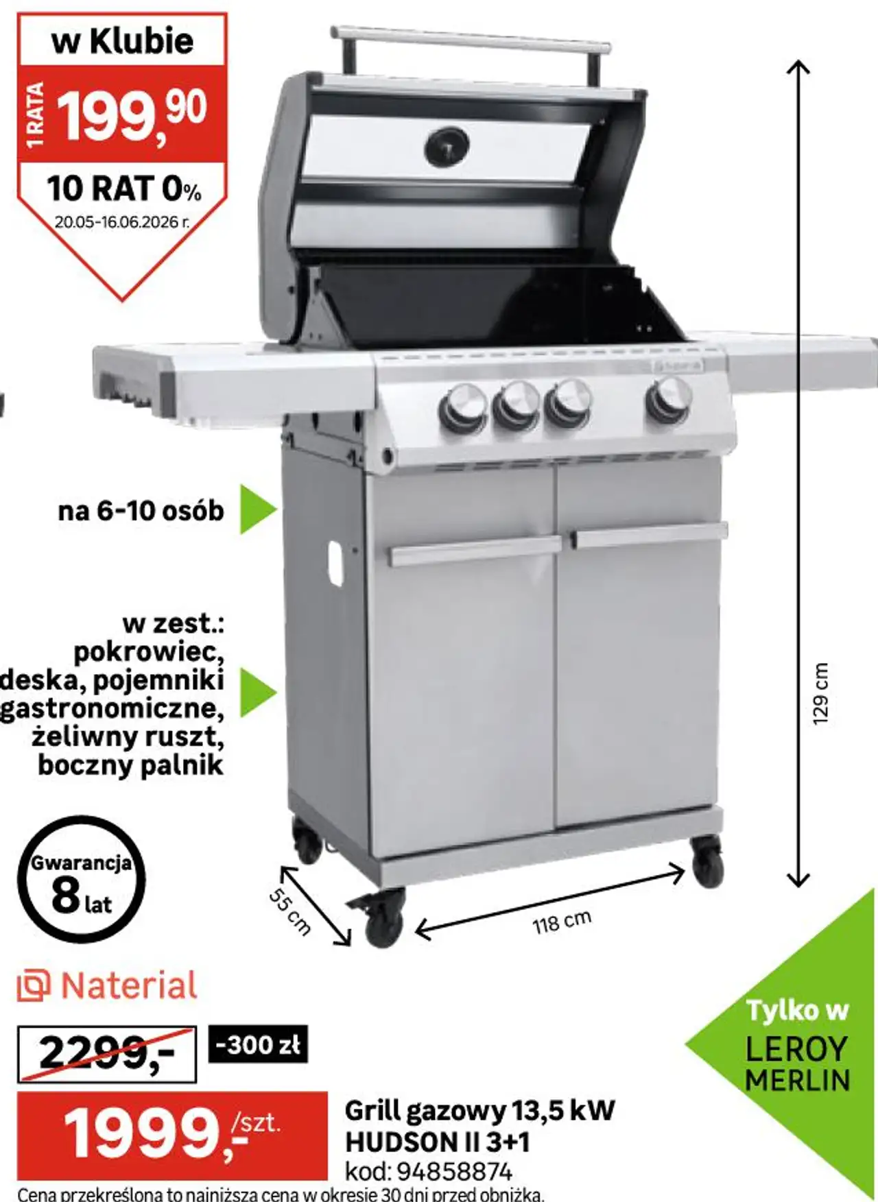 Naterial Grill gazowy 13,5 kW HUDSON II 3+1