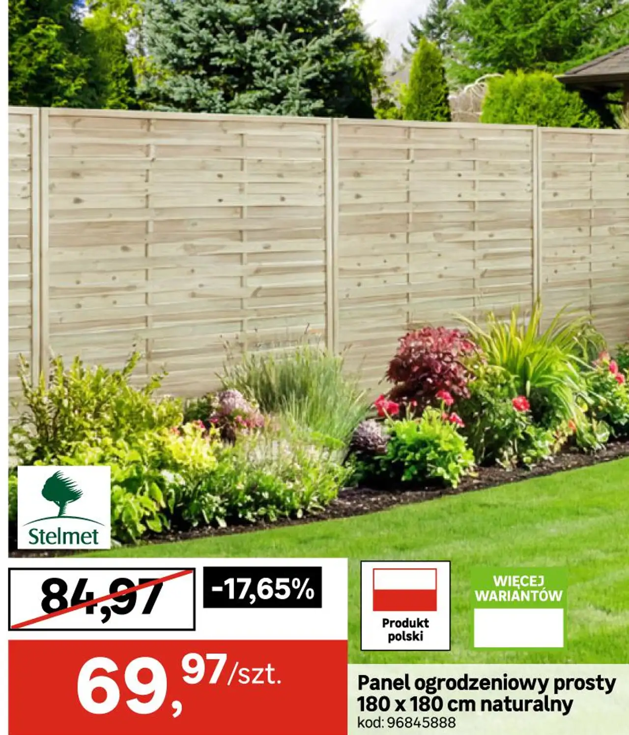 Panel ogrodzeniowy prosty 180 x 180 cm naturalny