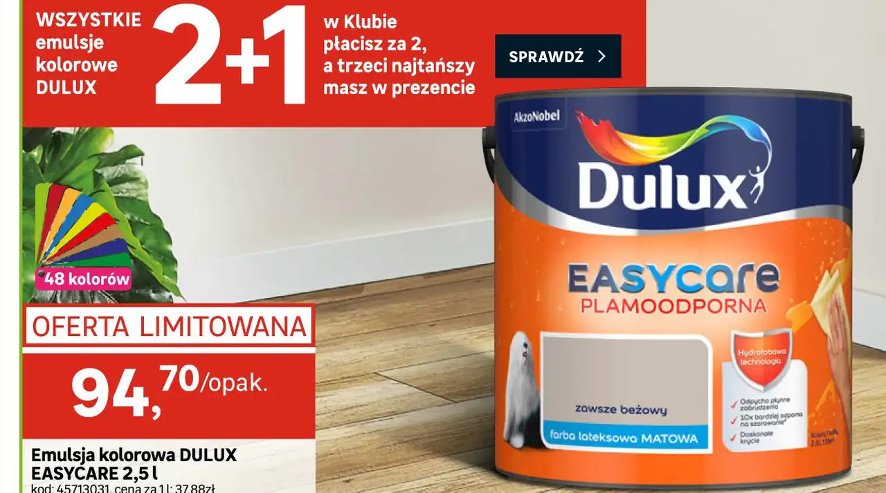 Emulsja kolorowa DULUX EASYCARE 2,5 l