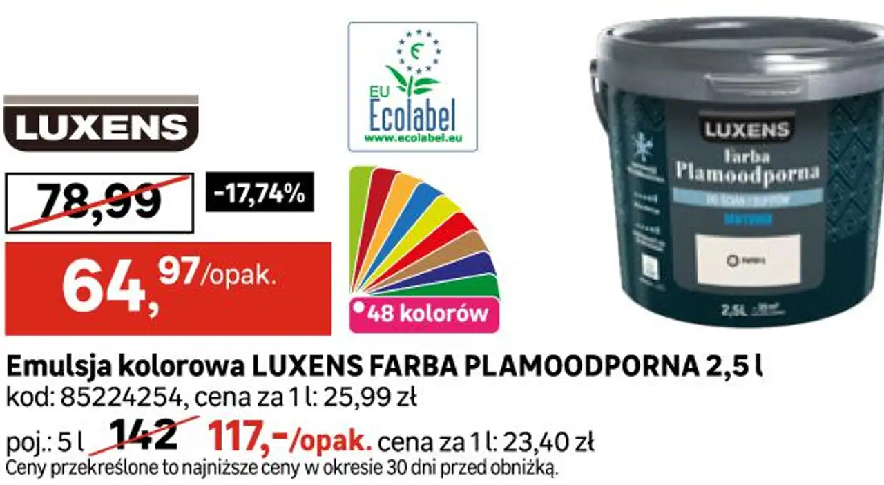 Emulsja kolorowa LUXENS FARBA PLAMOODPORNA 2,5 l