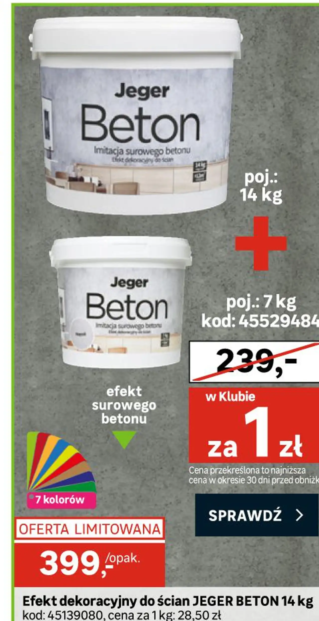 Efekt dekoracyjny do ścian JEGER BETON 14 kg
