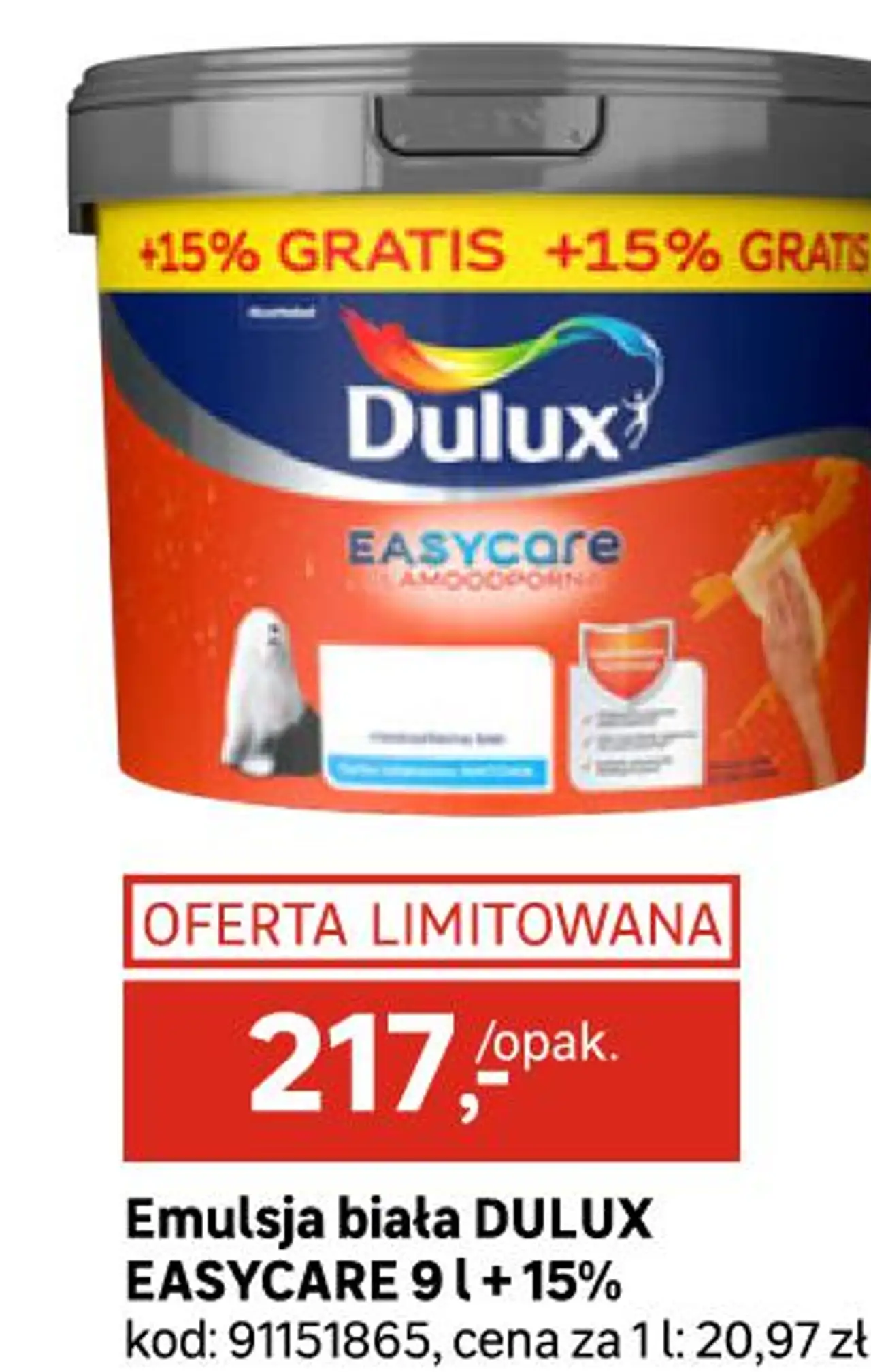Emulsja biała DULUX EASYCARE 9 l + 15%