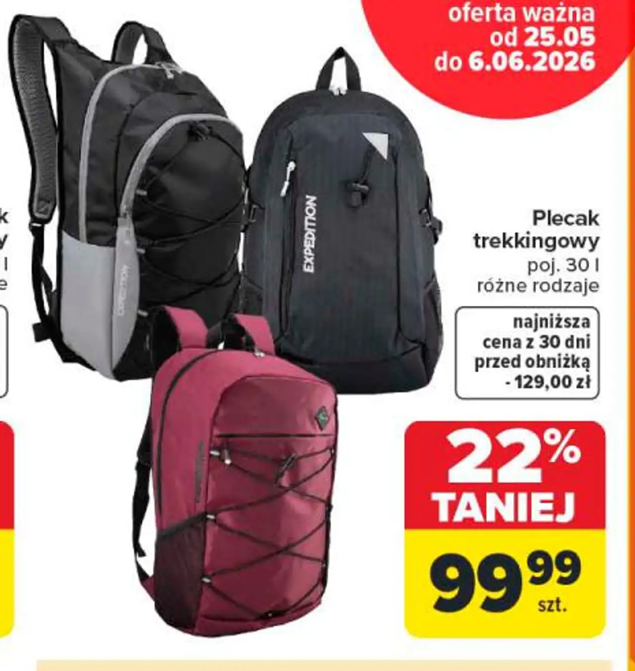 Plecak trekkingowy poj. 30 l różne rodzaje