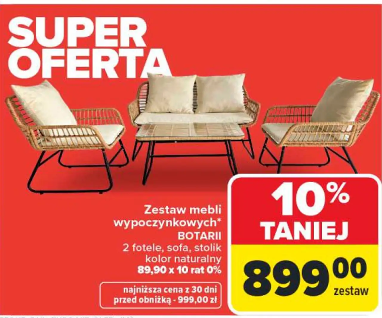 Zestaw mebli wypoczynkowych BOTARII 2 fotele, sofa, stolik kolor naturalny