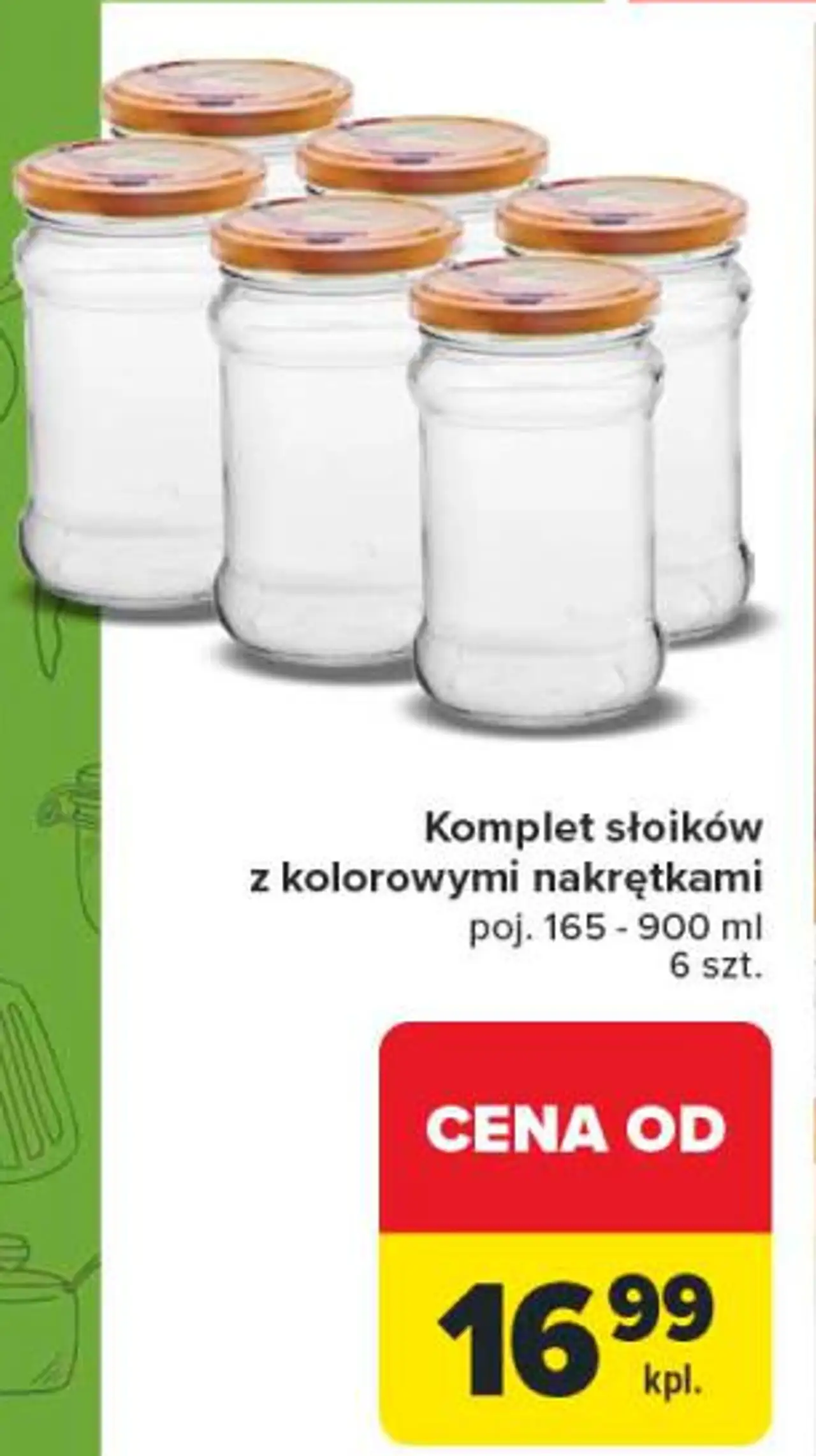Komplet słoików z kolorowymi nakrętkami poj. 165 - 900 ml 6 szt.