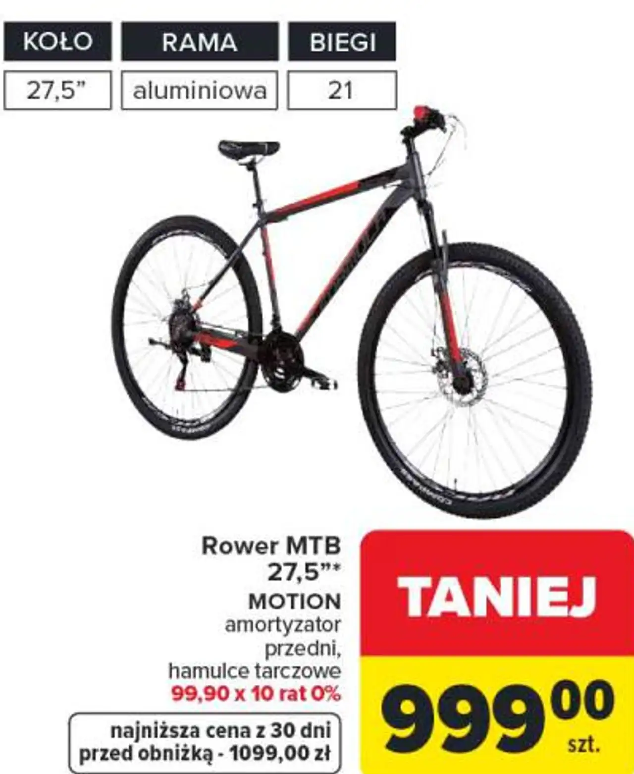 Rower MTB 27,5" MOTION amortyzator przedni, hamulce tarczowe