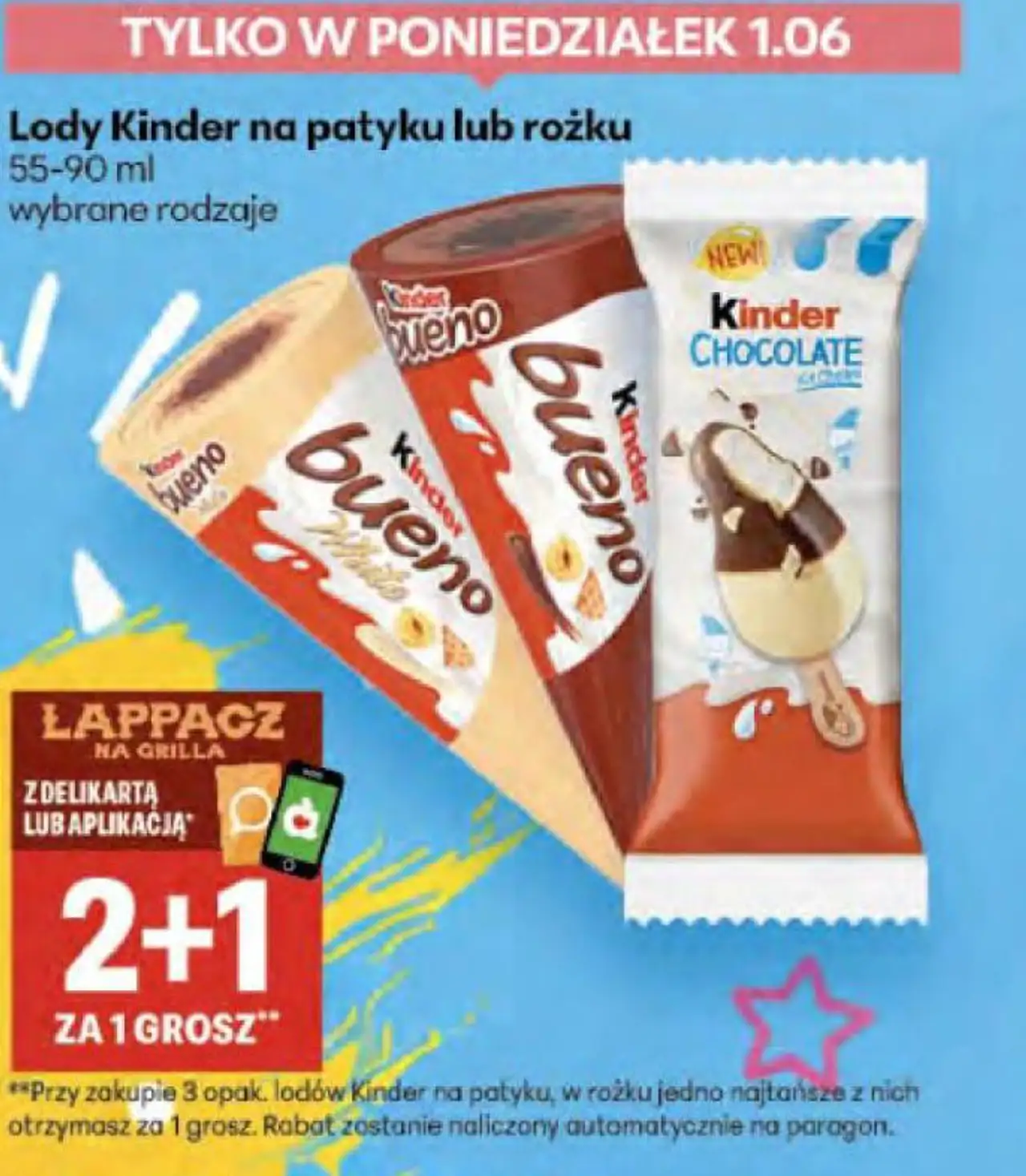 Lody Kinder na patyku lub rożku 55-90 ml wybrane rodzaje