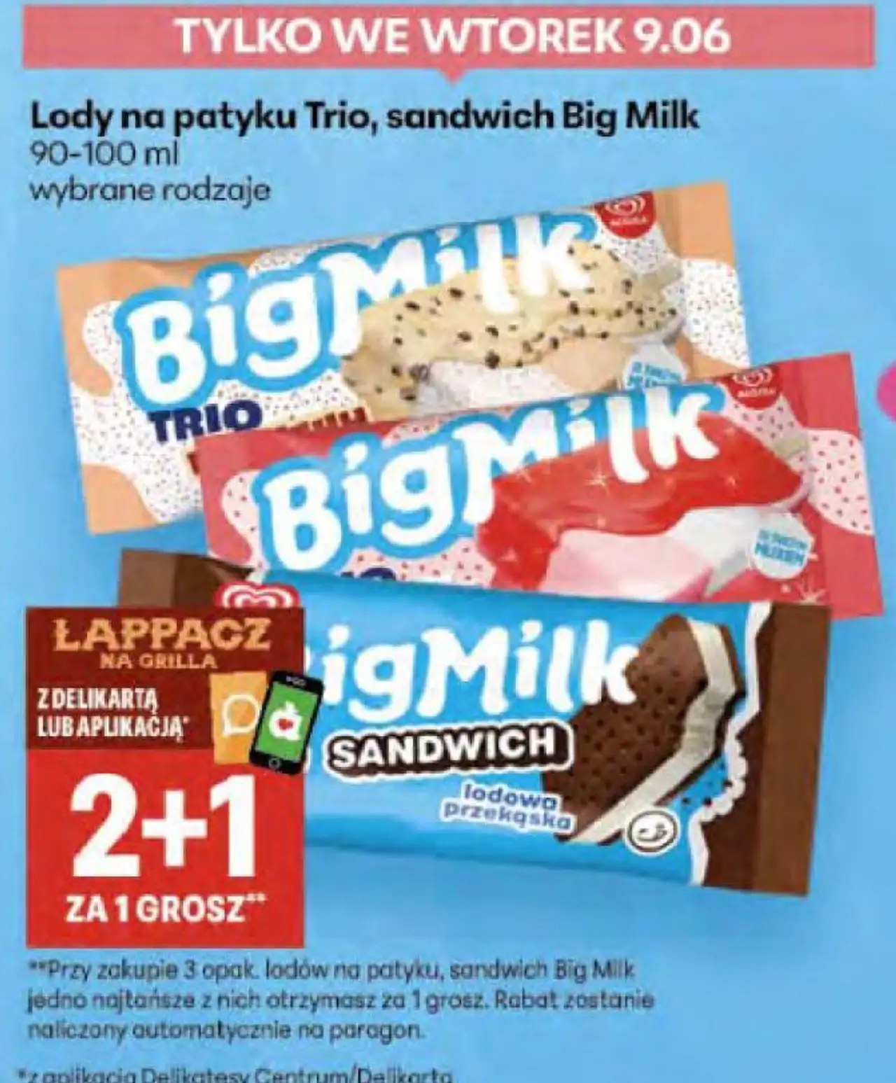 Lody na patyku Trio, sandwich Big Milk 90-100 ml wybrane rodzaje
