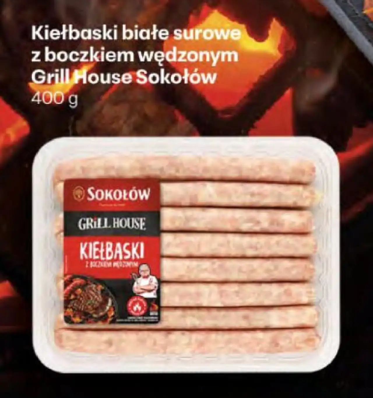 Kiełbaski białe surowe z boczkiem wędzonym Grill House Sokołów 400 g