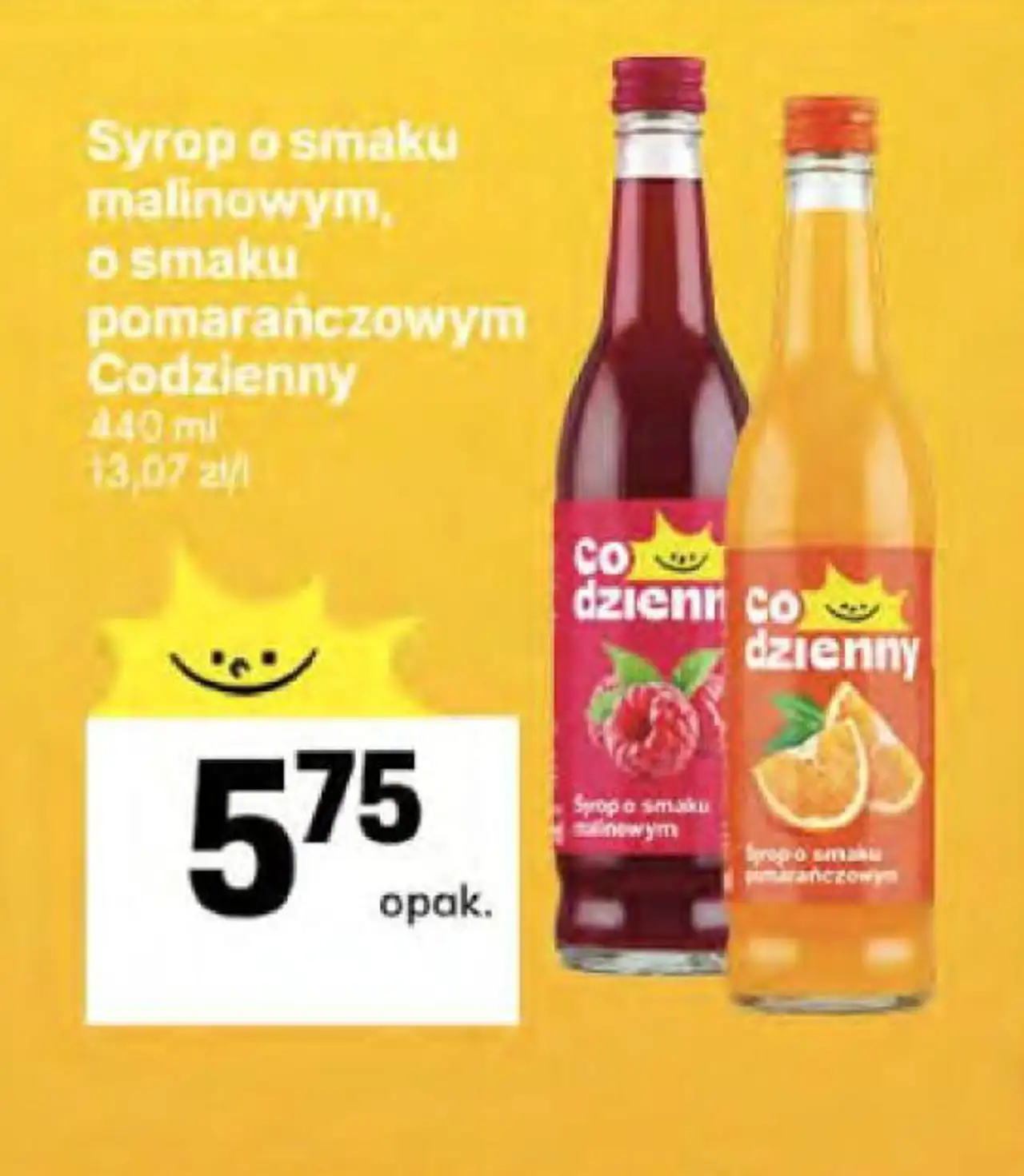 Syrop o smaku malinowym, o smaku pomarańczowym Codzienny