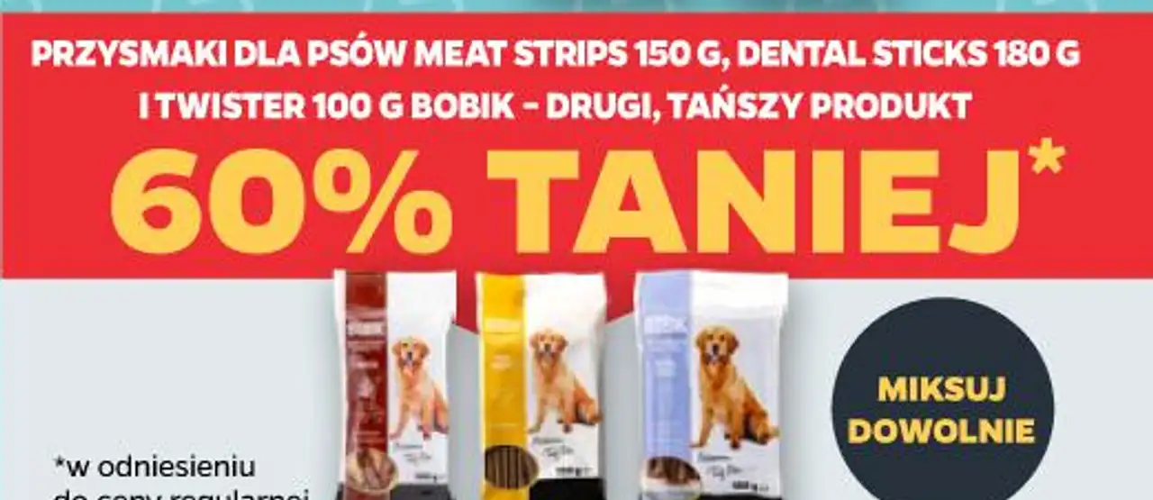 Przysmaki dla psów Meat Strips 150 g, Dental Sticks 180 g i Twister 100 g Bobik