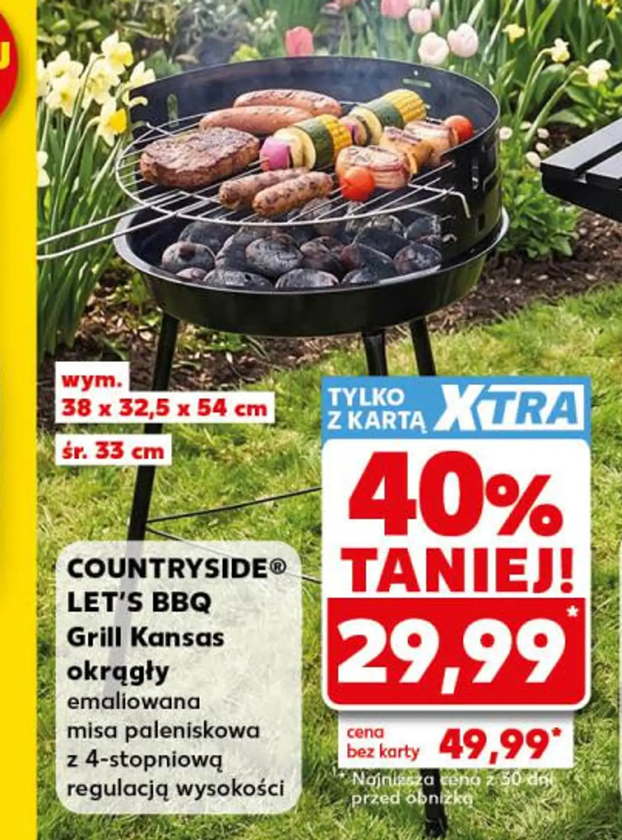 LET'S BBQ Grill Kansas okrągły emaliowana misa paleniskowa z 4-stopniową regulacją wysokości