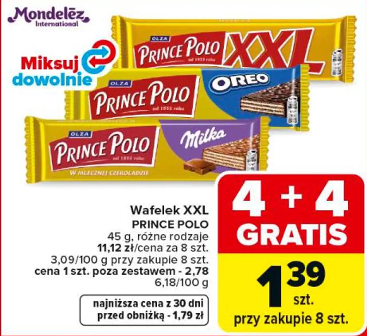Wafelek XXL PRINCE POLO 45 g, różne rodzaje