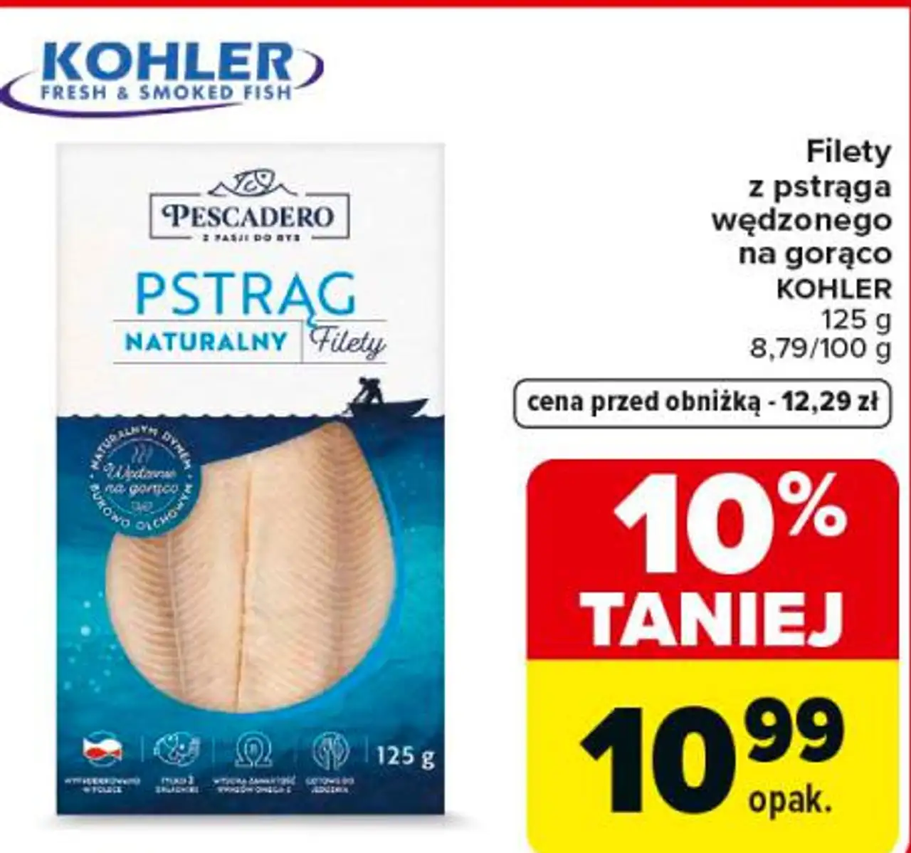 Filety z pstrąga wędzonego na gorąco KOHLER 125 g
