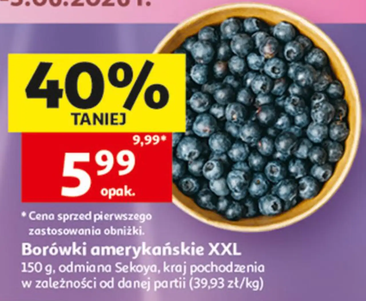 Borówki amerykańskie XXL 150 g, odmiana Sekoya, kraj pochodzenia w zależności od danej partii