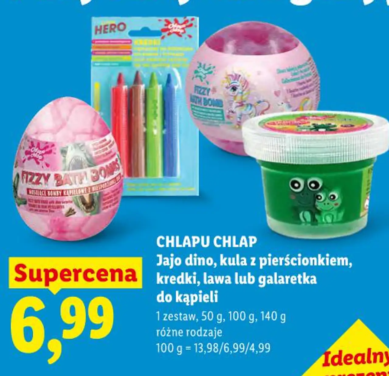 CHLAPU CHLAP Jajo dino, kula z pierścionkiem, kredki, lawa lub galaretka do kąpieli