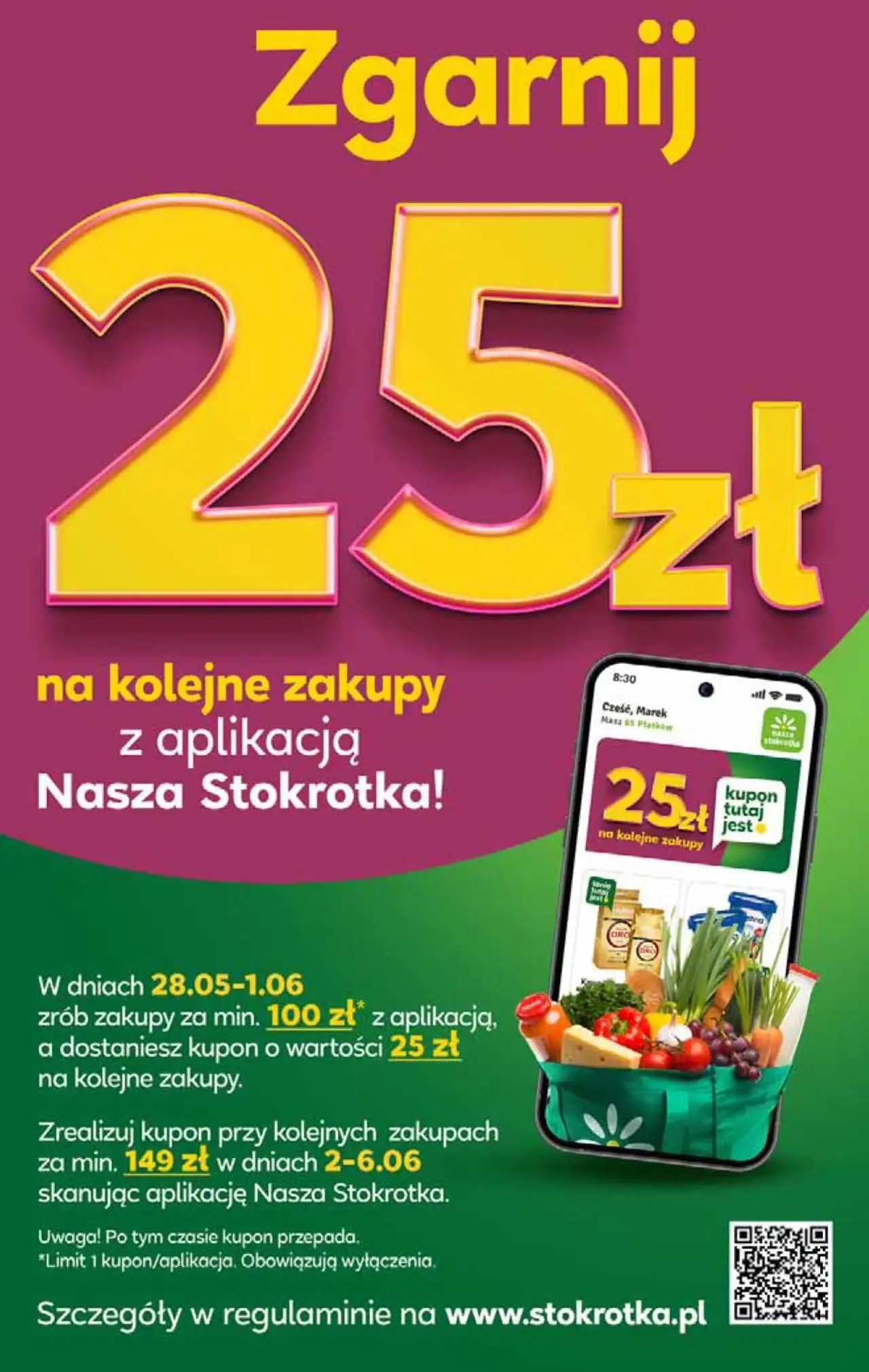 Kupon 25 zł na kolejne zakupy z aplikacją Nasza Stokrotka