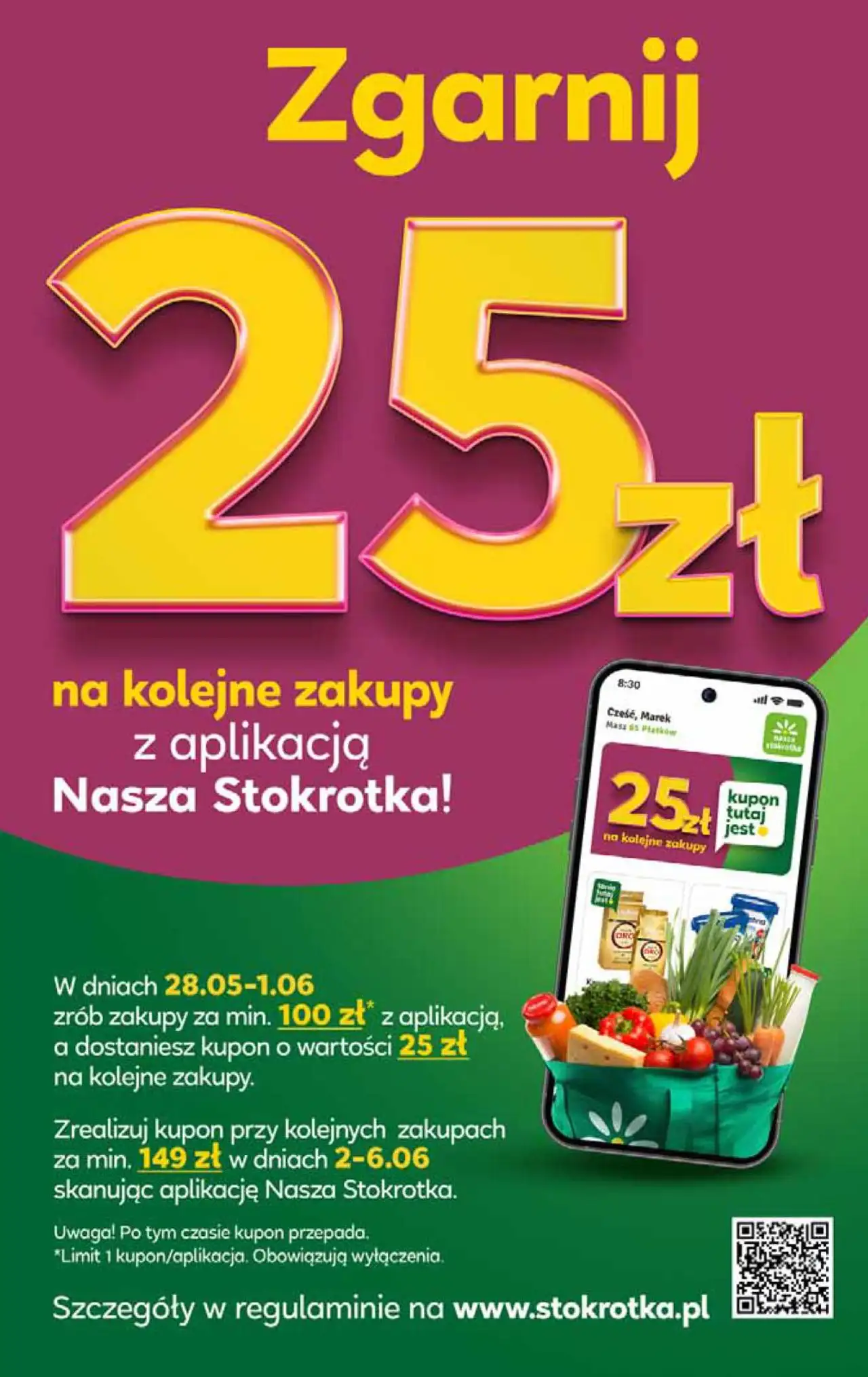 Kupon 25 zł na kolejne zakupy z aplikacją Nasza Stokrotka