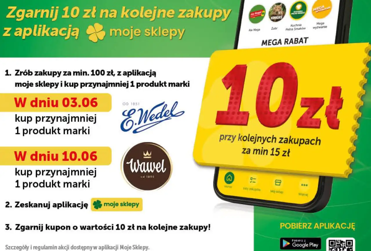 Kupon 10 zł na kolejne zakupy z aplikacją Moje Sklepy