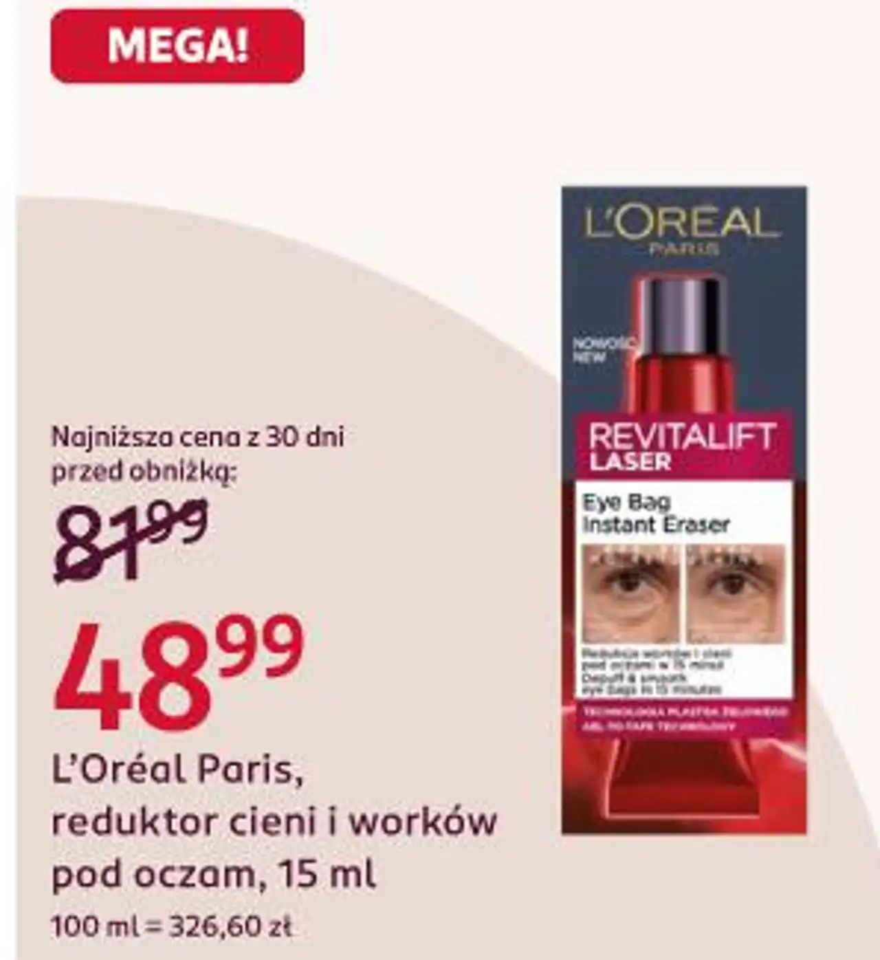 L'Oréal Paris, reduktor cieni i worków pod oczam, 15 ml