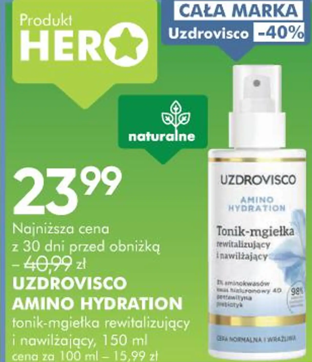 UZDROVISCO AMINO HYDRATION tonik-mgiełka rewitalizujący i nawilżający