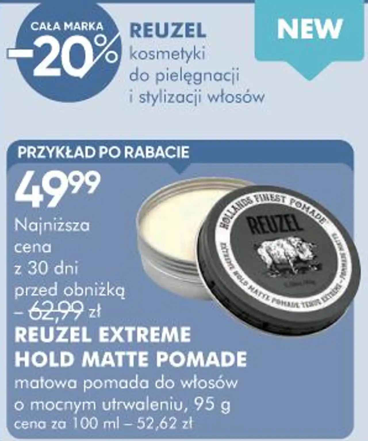 Reuzel Extreme Hold Matte Pomade matowa pomada do włosów o mocnym utrwaleniu