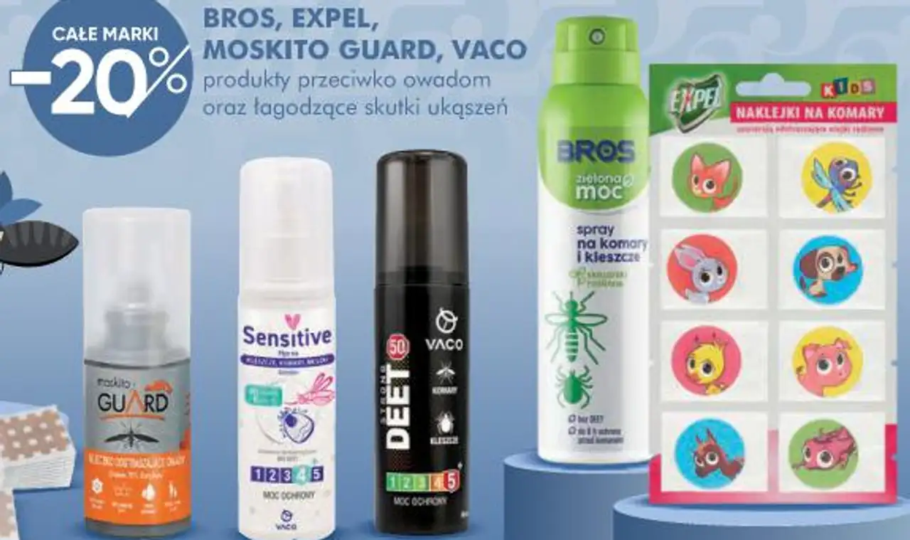 BROS, EXPEL, MOSKITO GUARD, VACO produkty przeciw owadom oraz łagodzące skutki ukąszeń