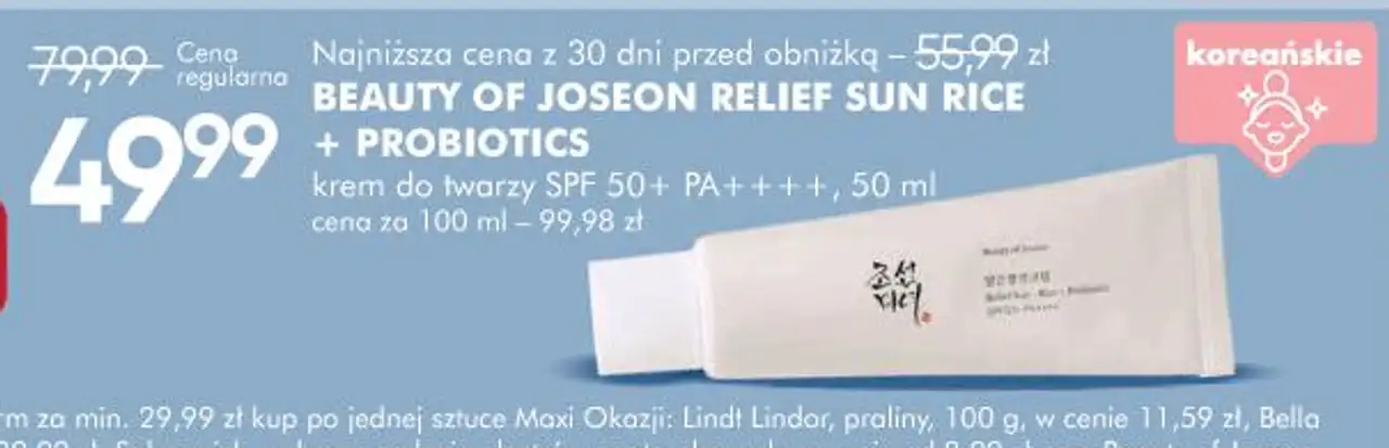 BEAUTY OF JOSEON RELIEF SUN RICE + PROBIOTICS krem do twarzy SPF 50+