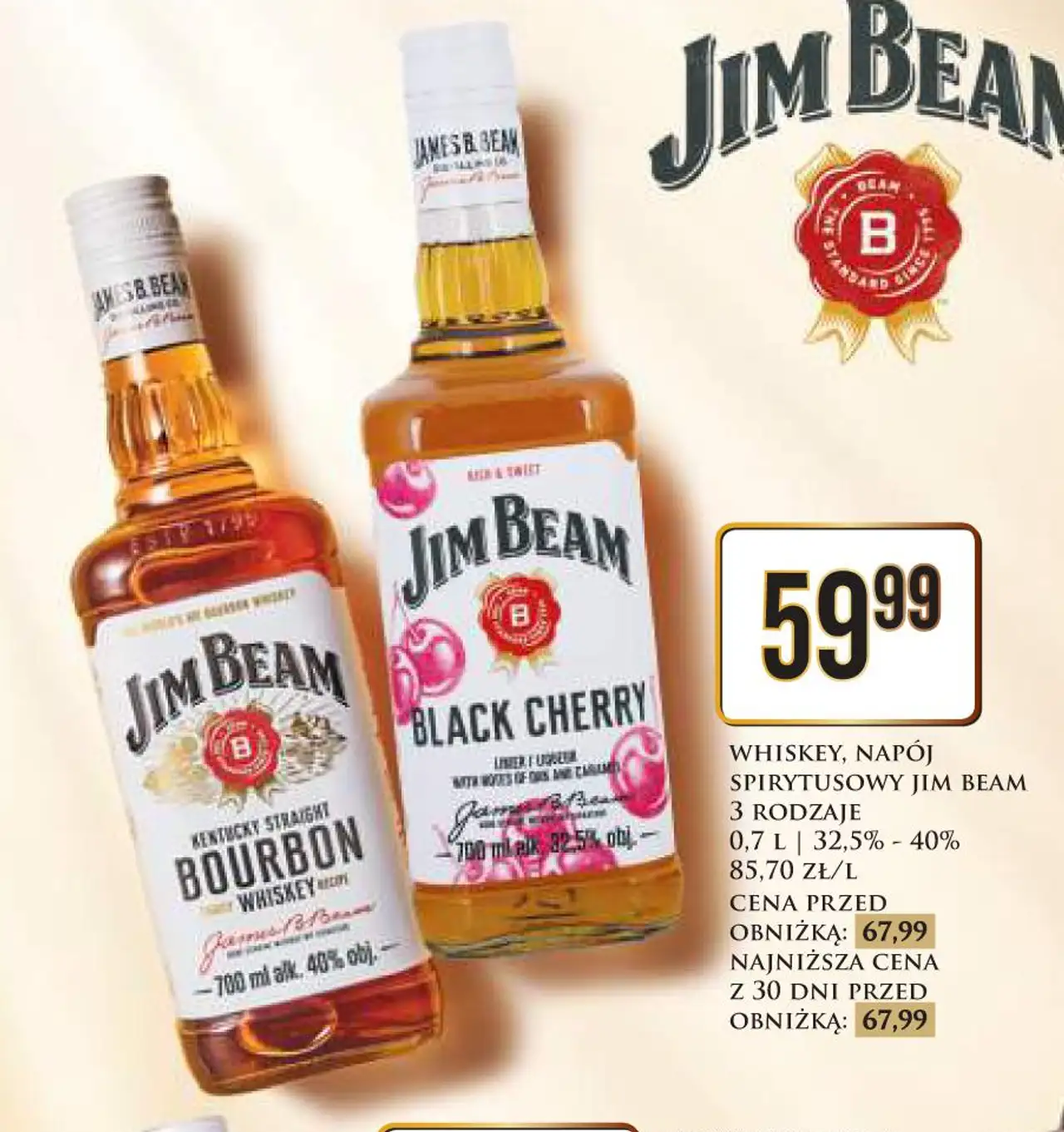 Whiskey, napój spirytusowy Jim Beam 3 rodzaje