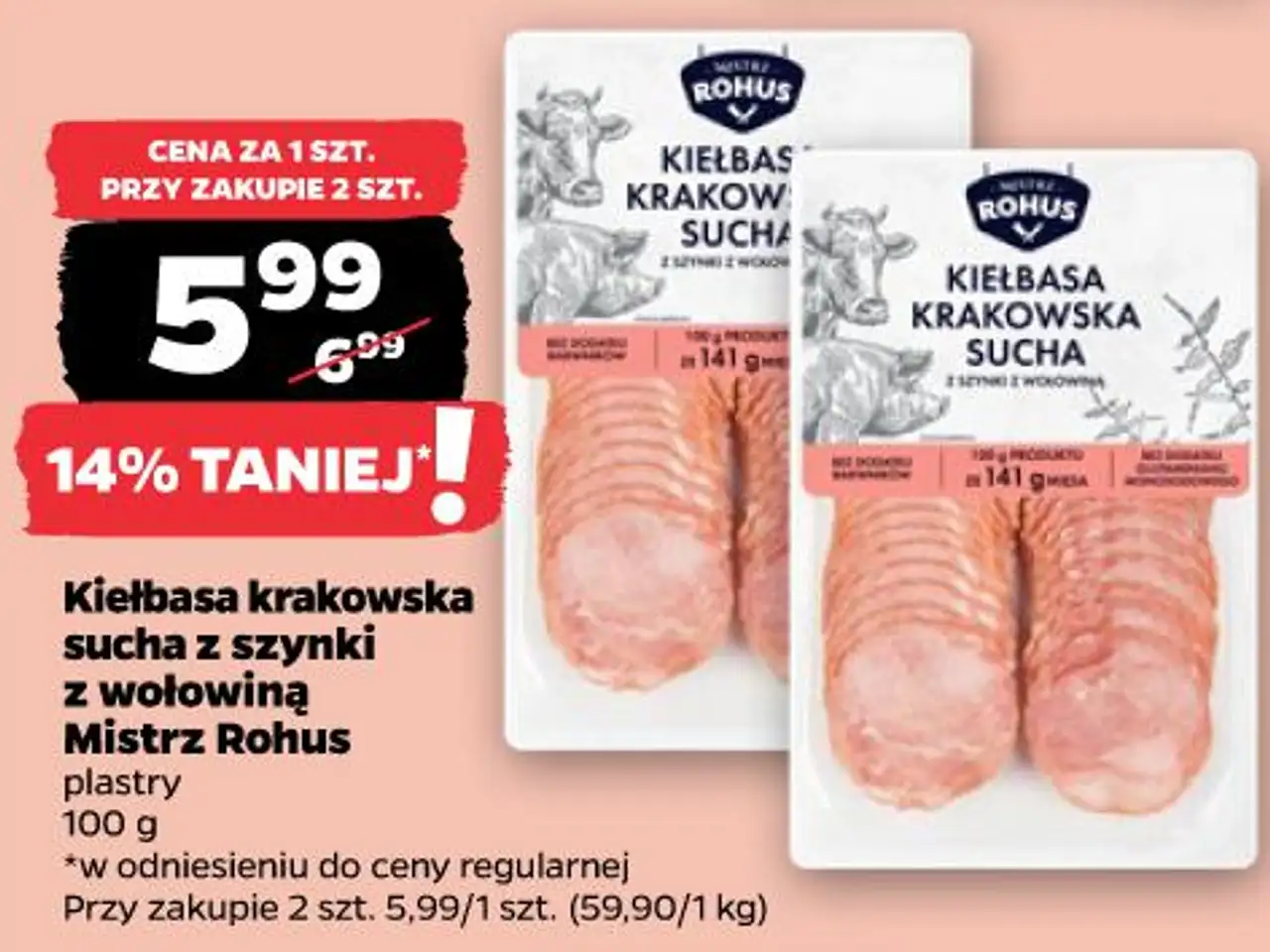 Kiełbasa krakowska sucha z szynki z wołowiną Mistrz Rohus