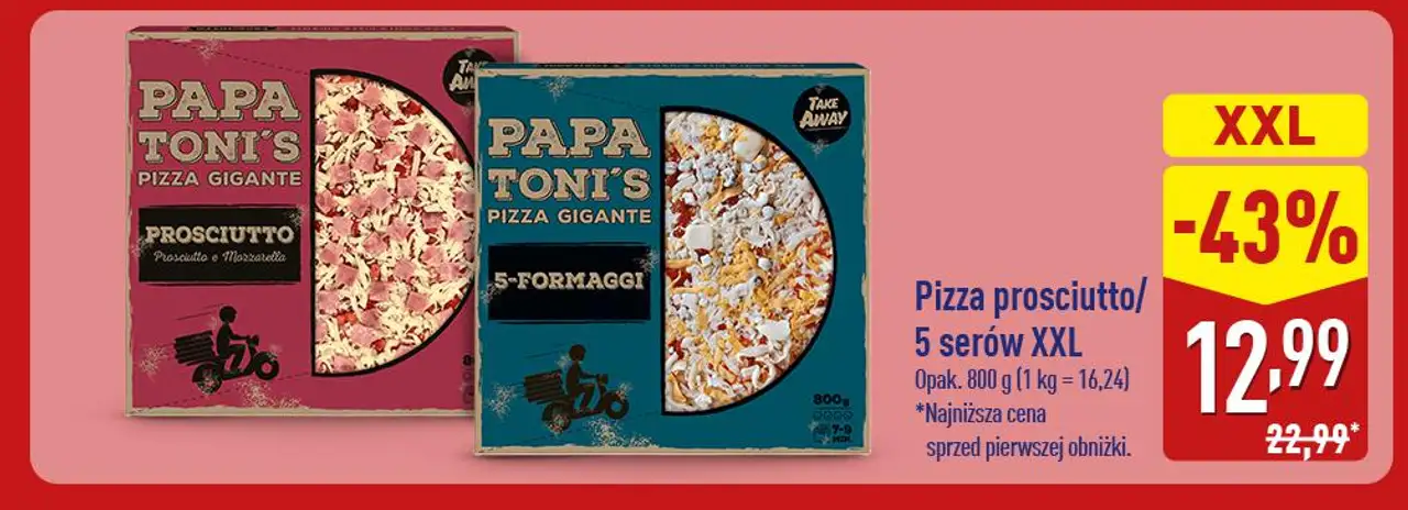 PAPA TONI'S Pizza prosciutto/5 serów XXL
