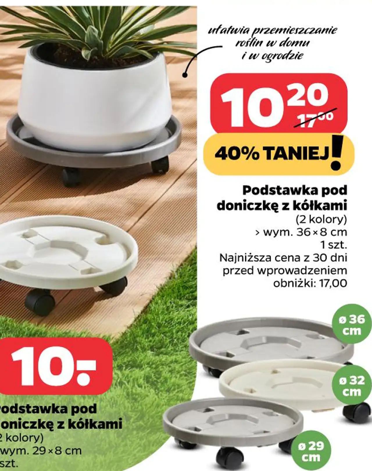 Podstawka pod doniczkę z kółkami (wym. 36x8 cm)