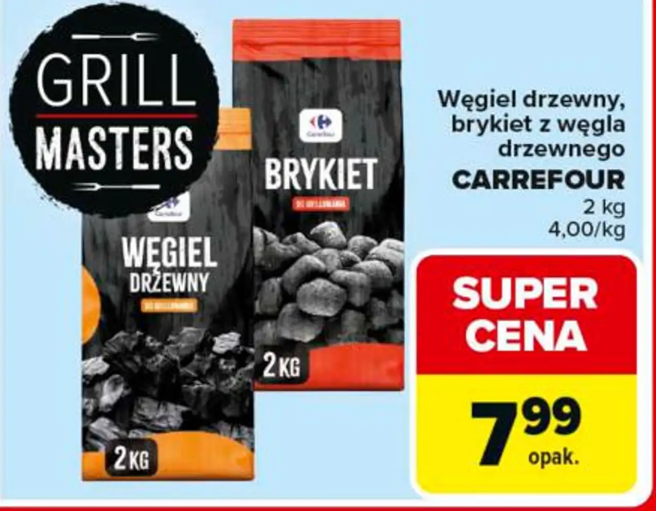 Węgiel drzewny, brykiet z węgla drzewnego CARREFOUR