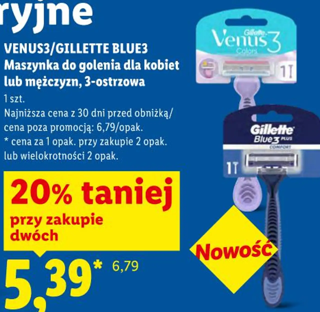 VENUS3/GILLETTE BLUE3 Maszynka do golenia dla kobiet lub mężczyzn, 3-ostrzowa