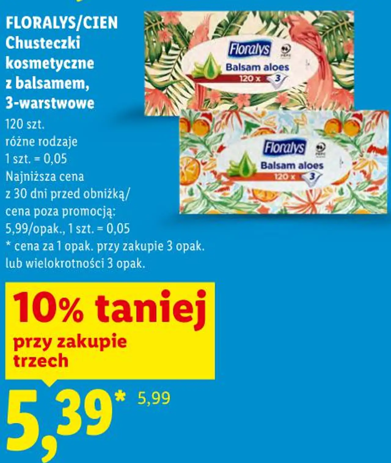 FLORALYS/CIEN Chusteczki kosmetyczne z balsamem, 3-warstwowe