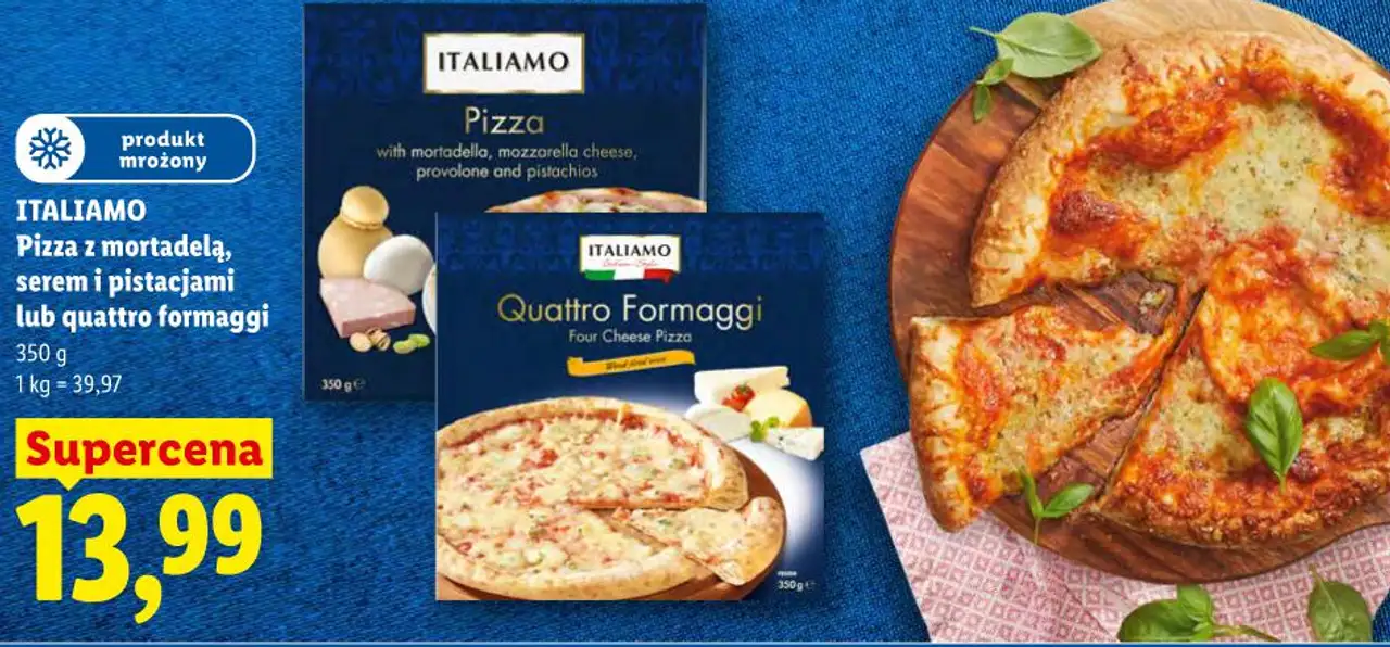 ITALIAMO Pizza z mortadelą, serem i pistacjami lub quattro formaggi